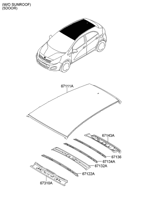 2013 Kia Rio Rail Assembly-Roof Front Diagram for 671211W050