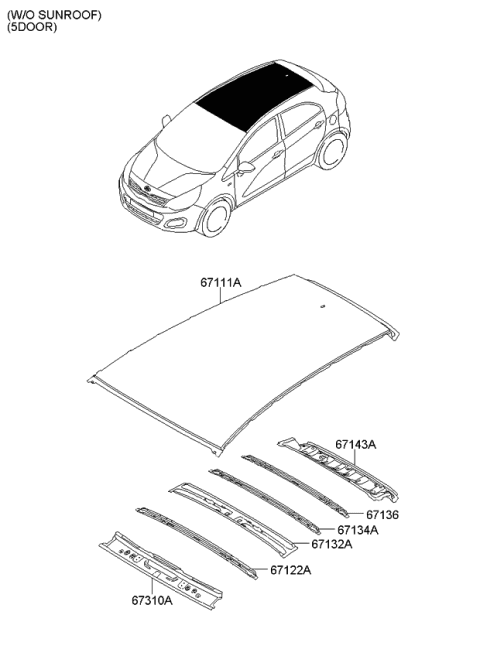 2013 Kia Rio Rail-Roof Center NO1 Diagram for 671521W000