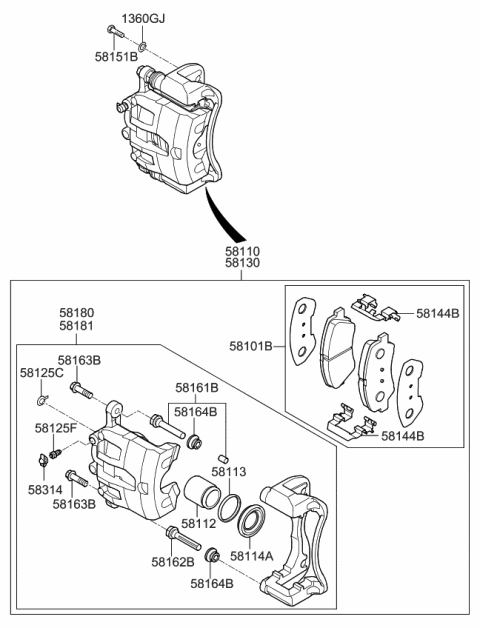 2014 Kia Rio Brake-Front Wheel Diagram