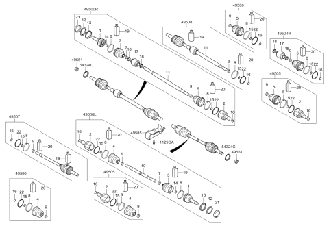 2012 Kia Rio Joint & Shaft Kit-Front Diagram for 495801W200