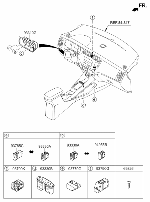 2014 Kia Rio Bezel-Lower Crash Pad Switch Mounting Diagram for 937111W100