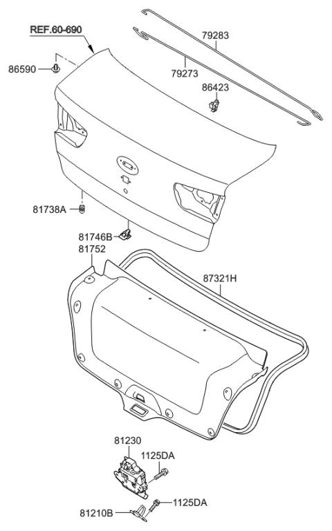 2012 Kia Rio Trunk Lid Trim Diagram