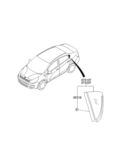 2013 Kia Rio GARNISH Assembly-Quarter Fix Diagram for 878101W000