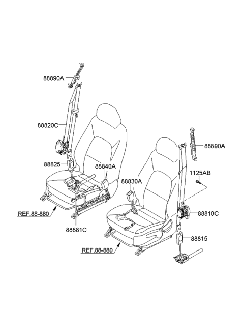 2014 Kia Rio Front Seat Belt Assembly Right Diagram for 888801W500DCM
