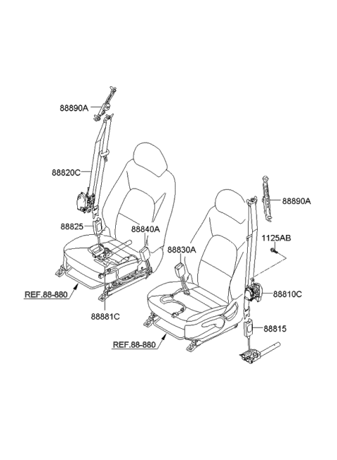 2014 Kia Rio Seat Belt PRETENSIONER Diagram for 888411W500