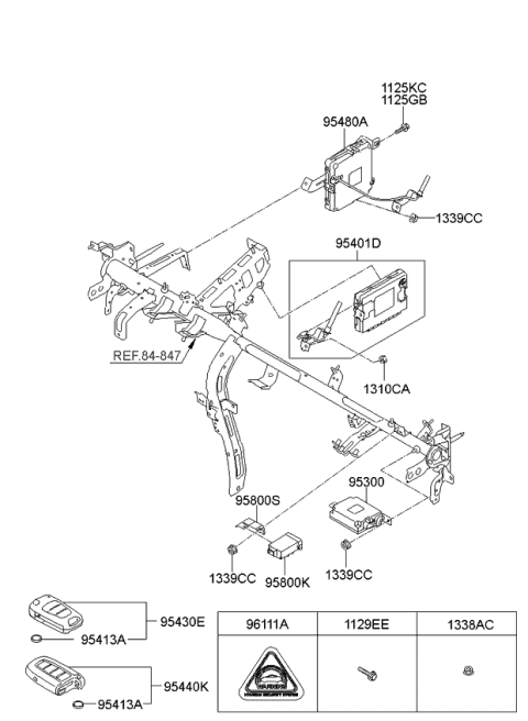 2013 Kia Rio Smart Key Fob Diagram for 954401W101