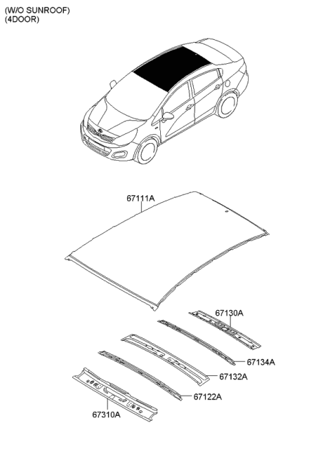 2013 Kia Rio Rail Assembly-Roof Rear Diagram for 671311W000