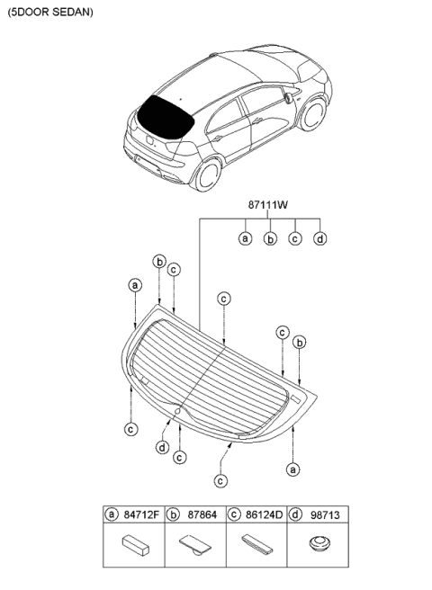 2014 Kia Rio Rear Window Glass & Moulding Diagram 1