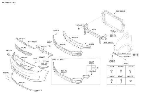 2013 Kia Rio Front Bumper Center Grille Diagram for 865611W010