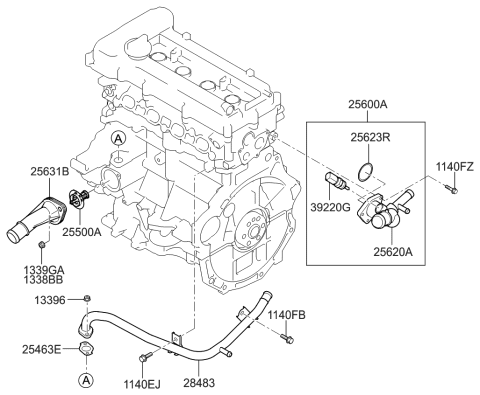 2013 Kia Rio Coolant Pipe & Hose Diagram