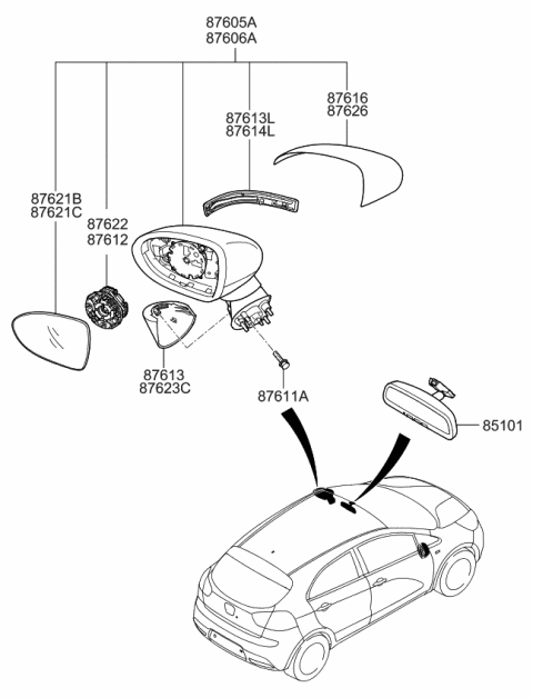 2013 Kia Rio Mirror-Outside Rear View Diagram