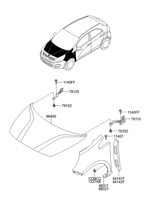 2013 Kia Rio Fender & Hood Panel Diagram