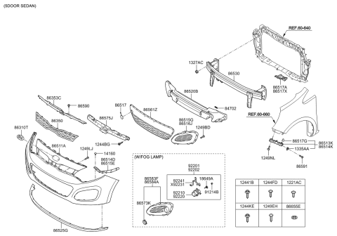 2014 Kia Rio Front Bumper Cover Diagram for 865111W000