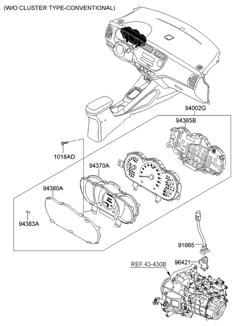 2012 Kia Rio Cluster Assembly-Instrument Diagram for 940221W118