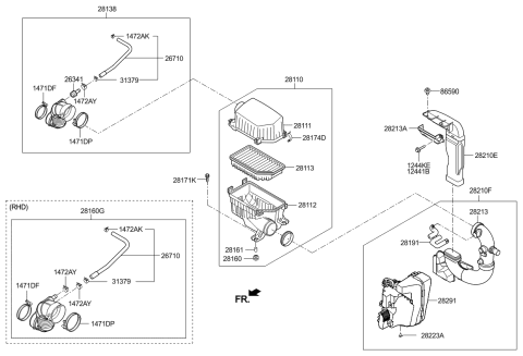 2015 Kia Rio Air Cleaner Assembly Diagram for 281101W100