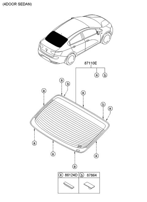 2013 Kia Rio Glass Assembly-Rear Window Diagram for 871101W050