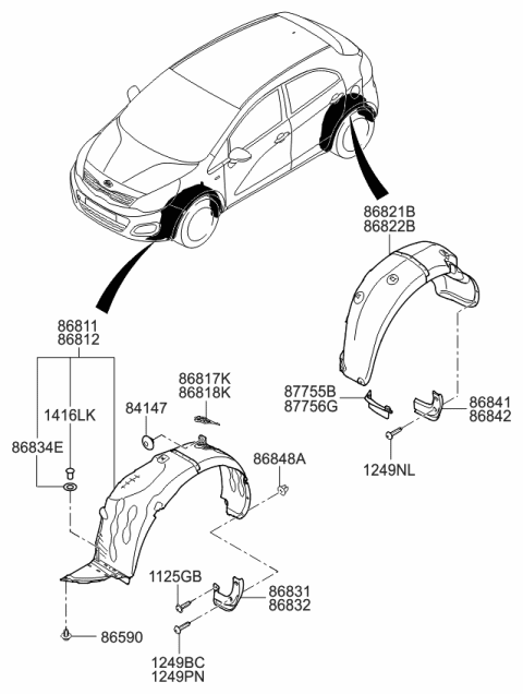 2015 Kia Rio Guard Assembly-Rear Wheel Diagram for 868441W200