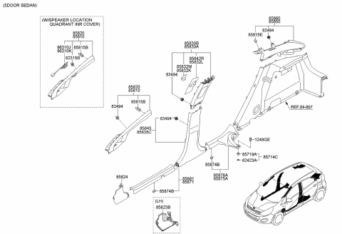 2014 Kia Rio Interior Side Trim Diagram 1