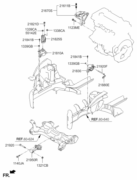 2014 Kia Rio Roll Rod Bracket Assembly Diagram for 219502V000