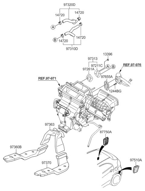 2014 Kia Rio Hose Assembly-Water Outlet Diagram for 973121R000