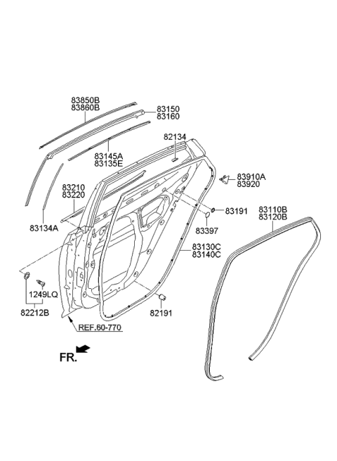 2014 Kia Optima WEATHERSTRIP Assembly-Rear Door Side Diagram for 831304C000