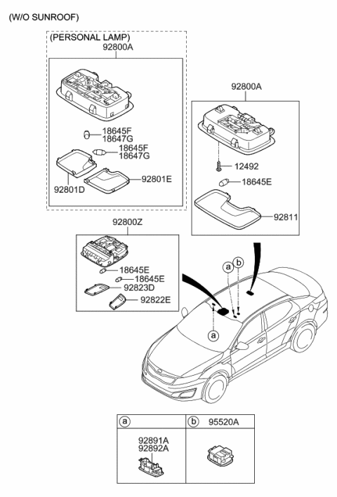 2015 Kia Optima Lamp Assembly-Overhead Console Diagram for 928002T50187