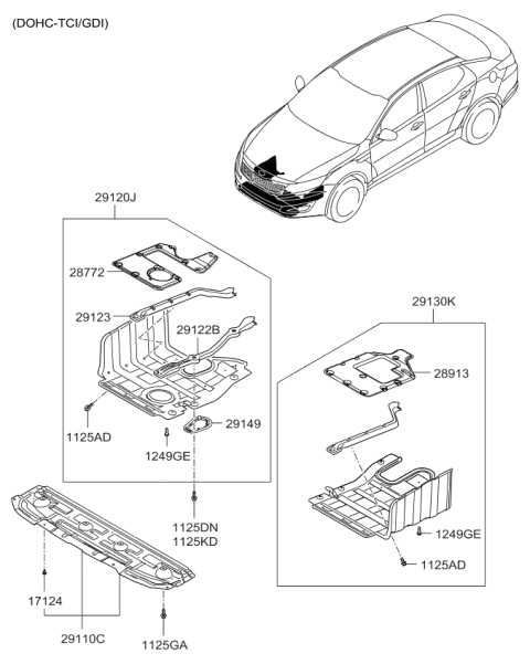 2014 Kia Optima Panel Assembly-Under Cover Diagram for 291102T200