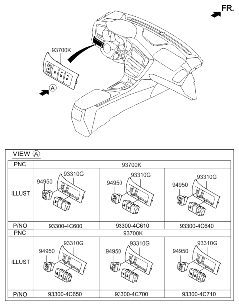 2015 Kia Optima Switch Assembly-Crash Pad Lower LH Diagram for 933004C650UP