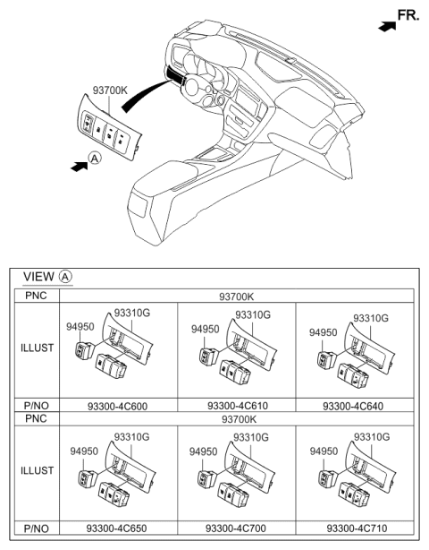 2015 Kia Optima Switch Assembly-Crash Pad Lower ,LH Diagram for 933004C700VA