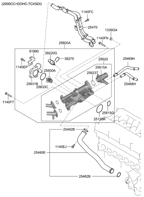 2015 Kia Optima Coolant Pipe & Hose Diagram 3