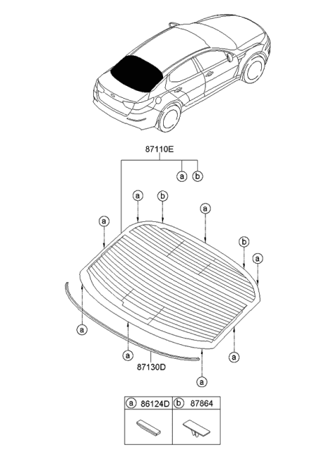 2014 Kia Optima Rear Window Glass & Moulding Diagram