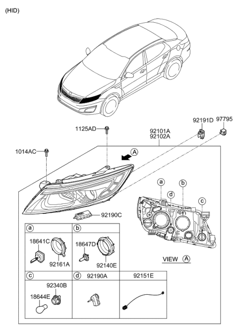 2015 Kia Optima Driver Side Headlight Assembly Diagram for 921014C500