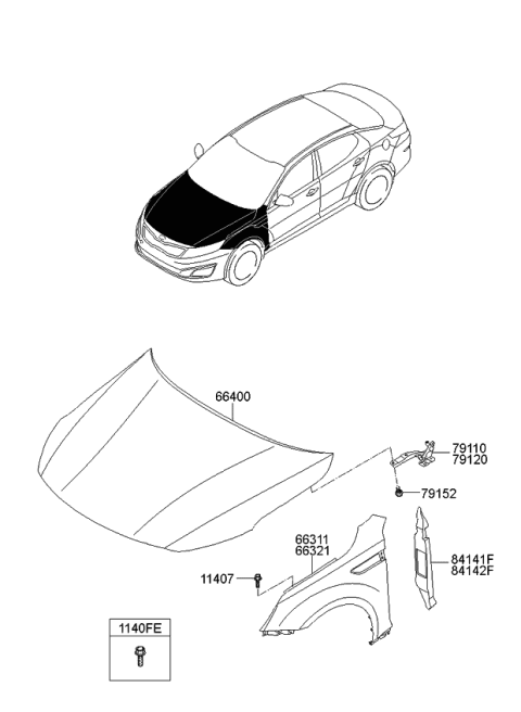2015 Kia Optima US Georgia Made Fender & Hood Panel Diagram