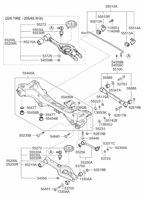 2015 Kia Optima Arm Complete-Rear Lower Diagram for 552103Q500