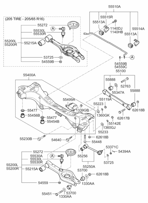 2015 Kia Optima Crossmember Complete-Rear Diagram for 554054C151