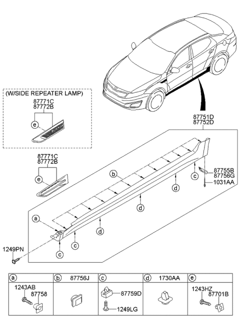 2014 Kia Optima US Georgia Made Body Side Moulding Diagram