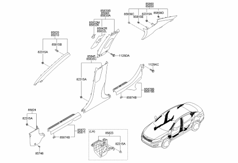 2014 Kia Optima Trim Assembly-Center Pillar Diagram for 858304C100APU