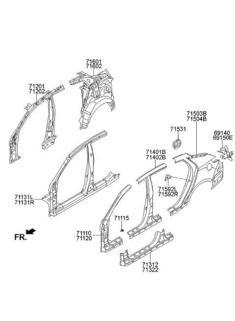 2014 Kia Optima Panel Assembly-Pillar Outer Diagram for 711104CA00