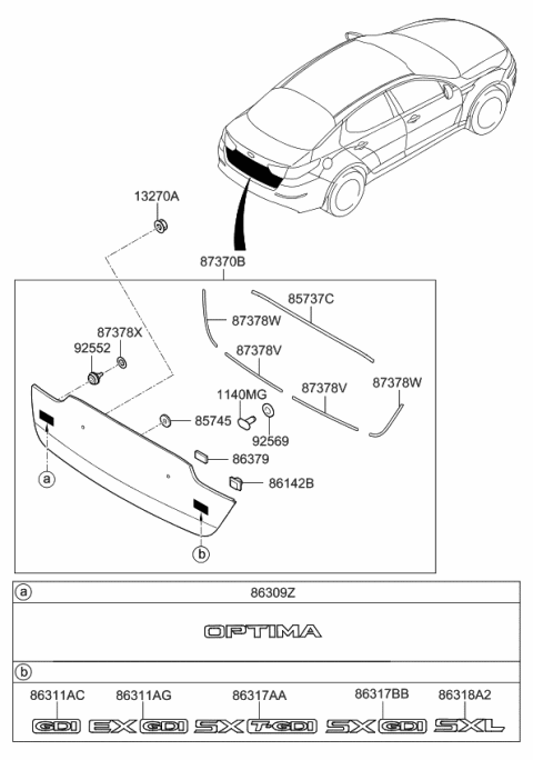 2015 Kia Optima Moulding Assembly-Back Panel Diagram for 873704C510