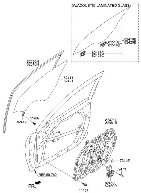 2014 Kia Optima Front Door Window Regulator & Glass Diagram