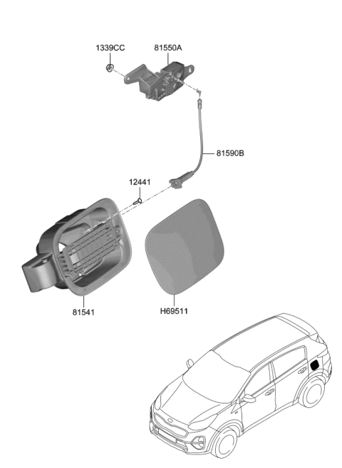 2022 Kia Sportage Catch & Cable Assembly-F Diagram for 81590D9500