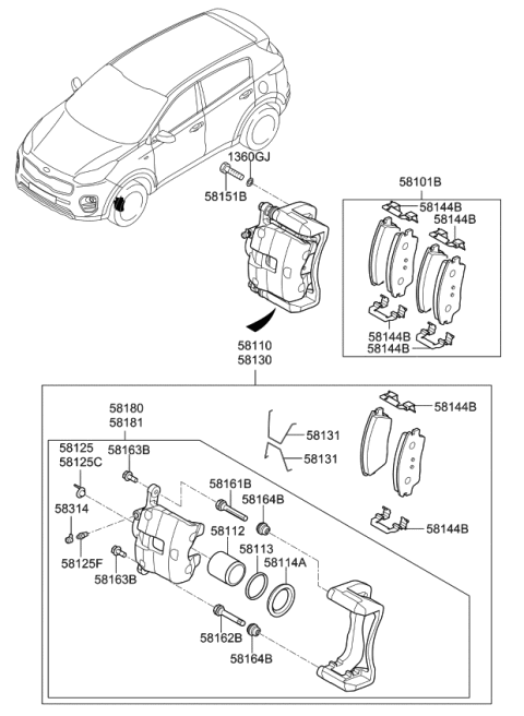 2020 Kia Sportage Pad Kit-Front Disc B Diagram for 58101D3A11