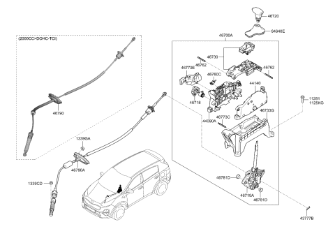 2021 Kia Sportage Automatic Transmission Shift Control Cable Diagram for 46790D9450