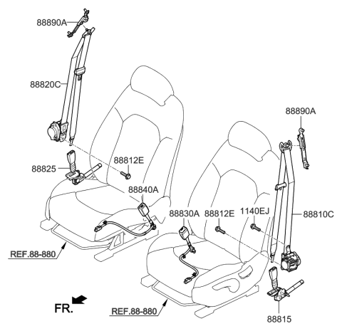 2022 Kia Sportage Front Seat Belt Assembly Right Diagram for 88820D9500ED
