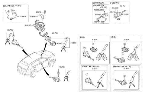 2020 Kia Sportage Lock Key & Cylinder Set Diagram for 81905D9160