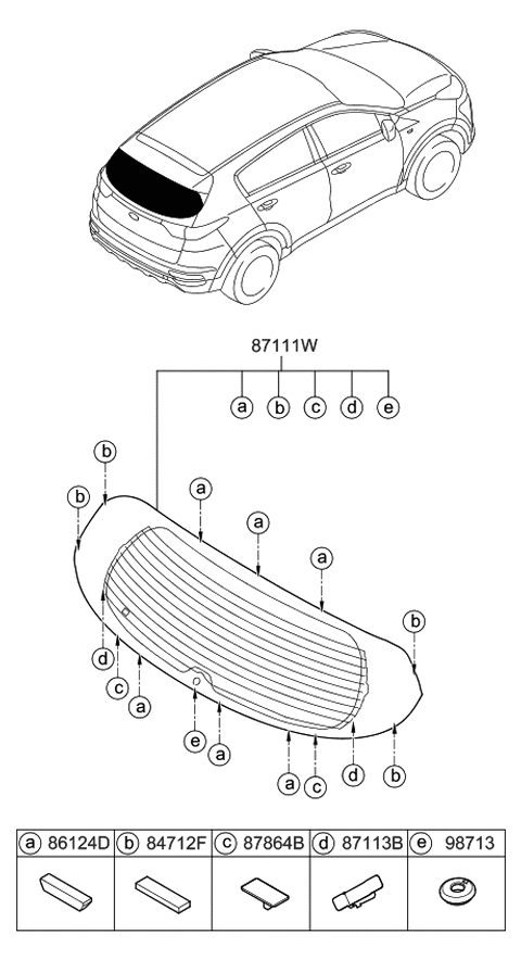 2021 Kia Sportage Terminal-Rear Window Glass Diagram for 87115D2000