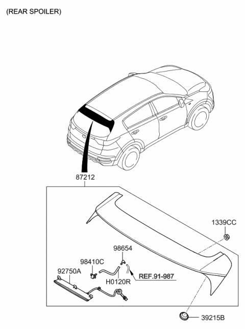 2020 Kia Sportage Roof Garnish & Rear Spoiler Diagram 3