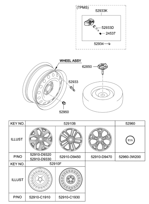 2021 Kia Sportage Wheel & Cap Diagram