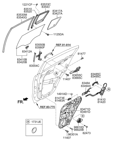 2022 Kia Sportage Rear Door Window Regulator & Glass Diagram