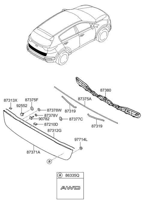 2020 Kia Sportage Pad-Back Panel MOULD Diagram for 87322D9000